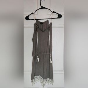 Toxik Olive Green Sleeveless Romper V-Neck Tassel Tie Lace Trim - Size Medium